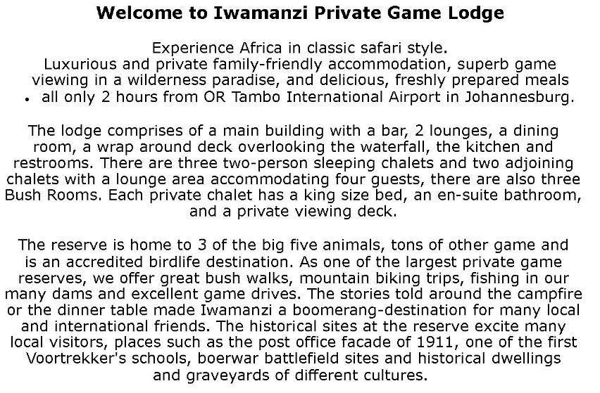 Iwamanzi Private Game Lodge